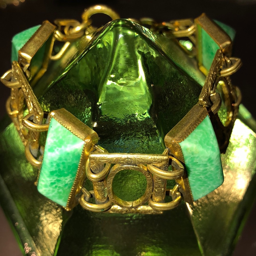 Antique brass glass 1920s bracelet